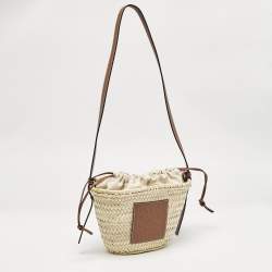 Pre Owned Loewe Natural/Tan Palm Leaf Mini Drawstring Bucket Shoulder Bag