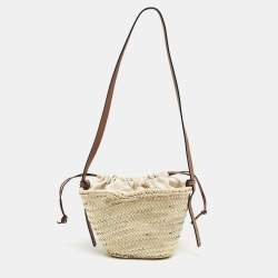 Pre Owned Loewe Natural/Tan Palm Leaf Mini Drawstring Bucket Shoulder Bag
