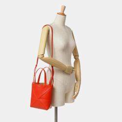 Loewe Red Mini Calfskin Puzzle Fold Tote