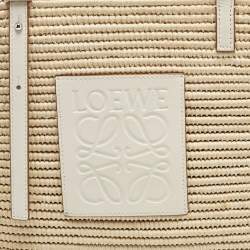 Pre Owned Loewe Beige/White Leather and Raffia Small Square Basket Tote