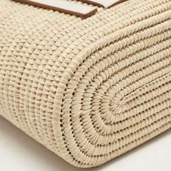 Pre Owned Loewe Beige/White Leather and Raffia Small Square Basket Tote