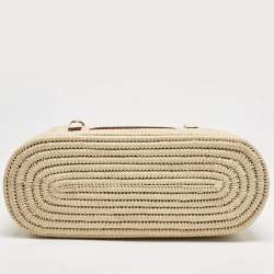 Pre Owned Loewe Beige/White Leather and Raffia Small Square Basket Tote