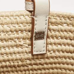 Pre Owned Loewe Beige/White Leather and Raffia Small Square Basket Tote