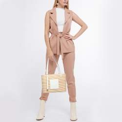 Pre Owned Loewe Beige/White Leather and Raffia Small Square Basket Tote