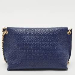 Loewe Blue Logo Embossed Leather Avenue Shoulder Bag