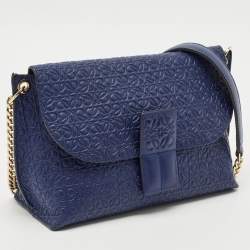 Loewe Blue Logo Embossed Leather Avenue Shoulder Bag