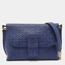 Loewe Blue Logo Embossed Leather Avenue Shoulder Bag