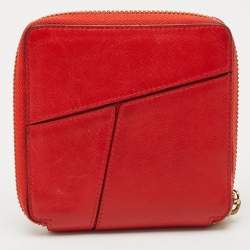 Loewe Red Leather Puzzle Zip Compact Wallet