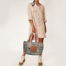 Loewe Blue/Natural Raffia Anagram Shopper Tote