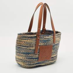 Loewe Blue/Natural Raffia Anagram Shopper Tote