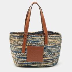 Loewe Blue/Natural Raffia Anagram Shopper Tote