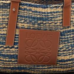Loewe Blue/Natural Raffia Anagram Shopper Tote