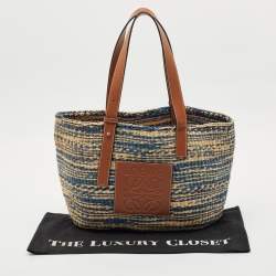 Loewe Blue/Natural Raffia Anagram Shopper Tote
