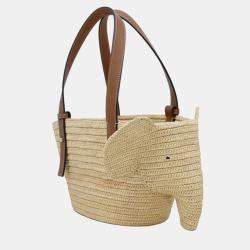 Loewe Brown Small Raffia Elephant Basket Bag