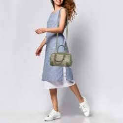 Pre Owned Loewe Military Green Jacquard Canvas and Leather Amazona 23 Bag