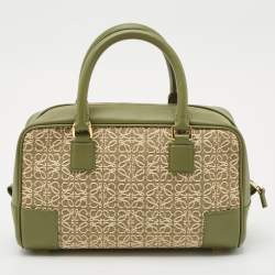 Pre Owned Loewe Military Green Jacquard Canvas and Leather Amazona 23 Bag