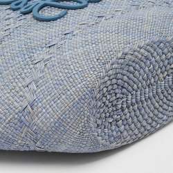 Loewe Blue Raffia and Leather Large Anagram Basket Tote