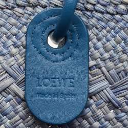 Loewe Blue Raffia and Leather Large Anagram Basket Tote