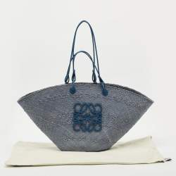 Loewe Blue Raffia and Leather Large Anagram Basket Tote