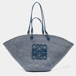 Loewe Blue Raffia and Leather Large Anagram Basket Tote