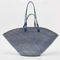 Loewe Blue Raffia and Leather Large Anagram Basket Tote