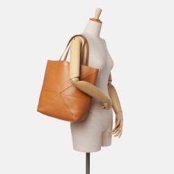 Loewe Brown Medium Shiny Calfskin Puzzle Fold Tote