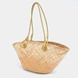 Loewe Gold Raffia Anagram Basket Small Bag