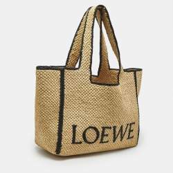 Pre Owned حقيبة يد لويفي فونت منسوجة كبيرة من الرافيا بلون بيج/أسود