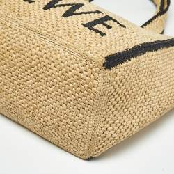 Pre Owned حقيبة يد لويفي فونت منسوجة كبيرة من الرافيا بلون بيج/أسود