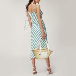 Pre Owned Loewe White/Cream Raffia and Leather Small Basket Tote