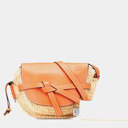 Pre Owned Loewe Beige Brown Small Raffia Gate Crossbody