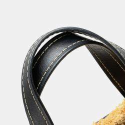 Pre Owned Loewe Beige Black Small Raffia and Leather Gate Top Handle Bag