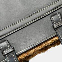 Pre Owned Loewe Beige Black Small Raffia and Leather Gate Top Handle Bag