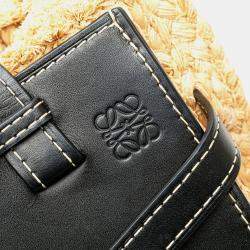 Pre Owned Loewe Beige Black Small Raffia and Leather Gate Top Handle Bag