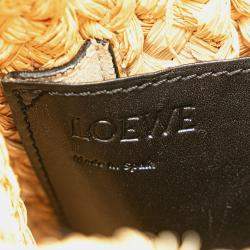 Pre Owned Loewe Beige Black Small Raffia and Leather Gate Top Handle Bag