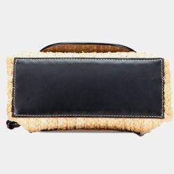 Pre Owned Loewe Beige Black Small Raffia and Leather Gate Top Handle Bag
