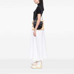 Pre Owned Loewe Beige Black Small Raffia and Leather Gate Top Handle Bag