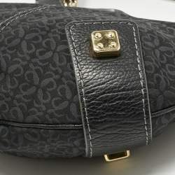 Pre Owned Loewe Black Logo Jacquard Fabric and Leather Hobo