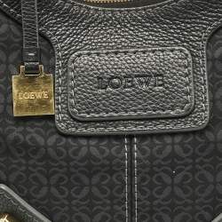 Pre Owned Loewe Black Logo Jacquard Fabric and Leather Hobo