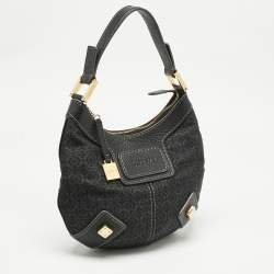 Pre Owned Loewe Black Logo Jacquard Fabric and Leather Hobo
