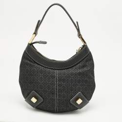 Pre Owned Loewe Black Logo Jacquard Fabric and Leather Hobo
