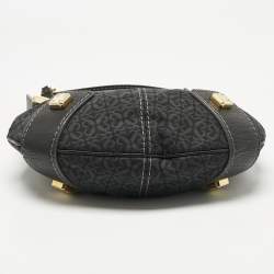 Pre Owned Loewe Black Logo Jacquard Fabric and Leather Hobo