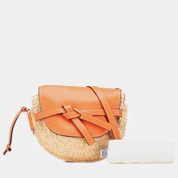 Pre Owned Loewe Beige/Orange Medium Raffia Gate Crossbody
