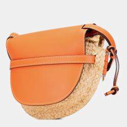 Pre Owned Loewe Beige/Orange Medium Raffia Gate Crossbody