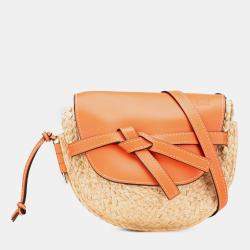 Pre Owned Loewe Beige/Orange Medium Raffia Gate Crossbody