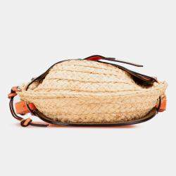 Pre Owned Loewe Beige/Orange Medium Raffia Gate Crossbody