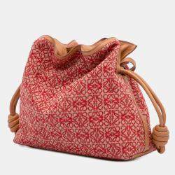 مملوكة مسبقًا Loewe Brown Red Anagram Canvas Flamenco Knot Clutch
