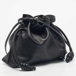 Pre Owned Loewe Black Leather Medium Flamenco Clutch Bag