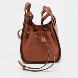 Pre Owned Loewe Brown Leather Mini Hammock Drawstring Bag