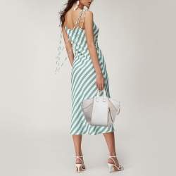 Pre Owned Loewe White/Ecru Leather and Anagram Canvas Small Hammock Bag